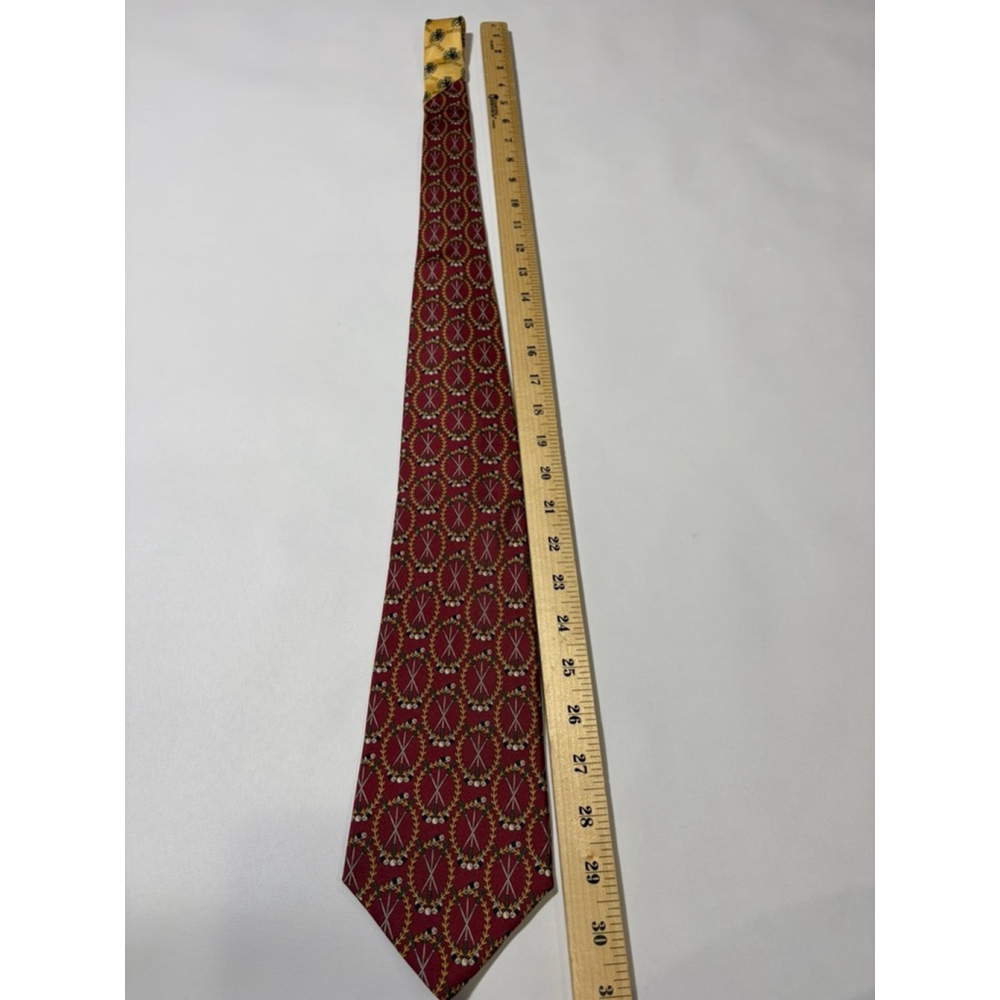 Tommy Hilfiger Silk Tie Burgundy Golf Club Crest Pattern Italian Silk - Picture 2 of 5
